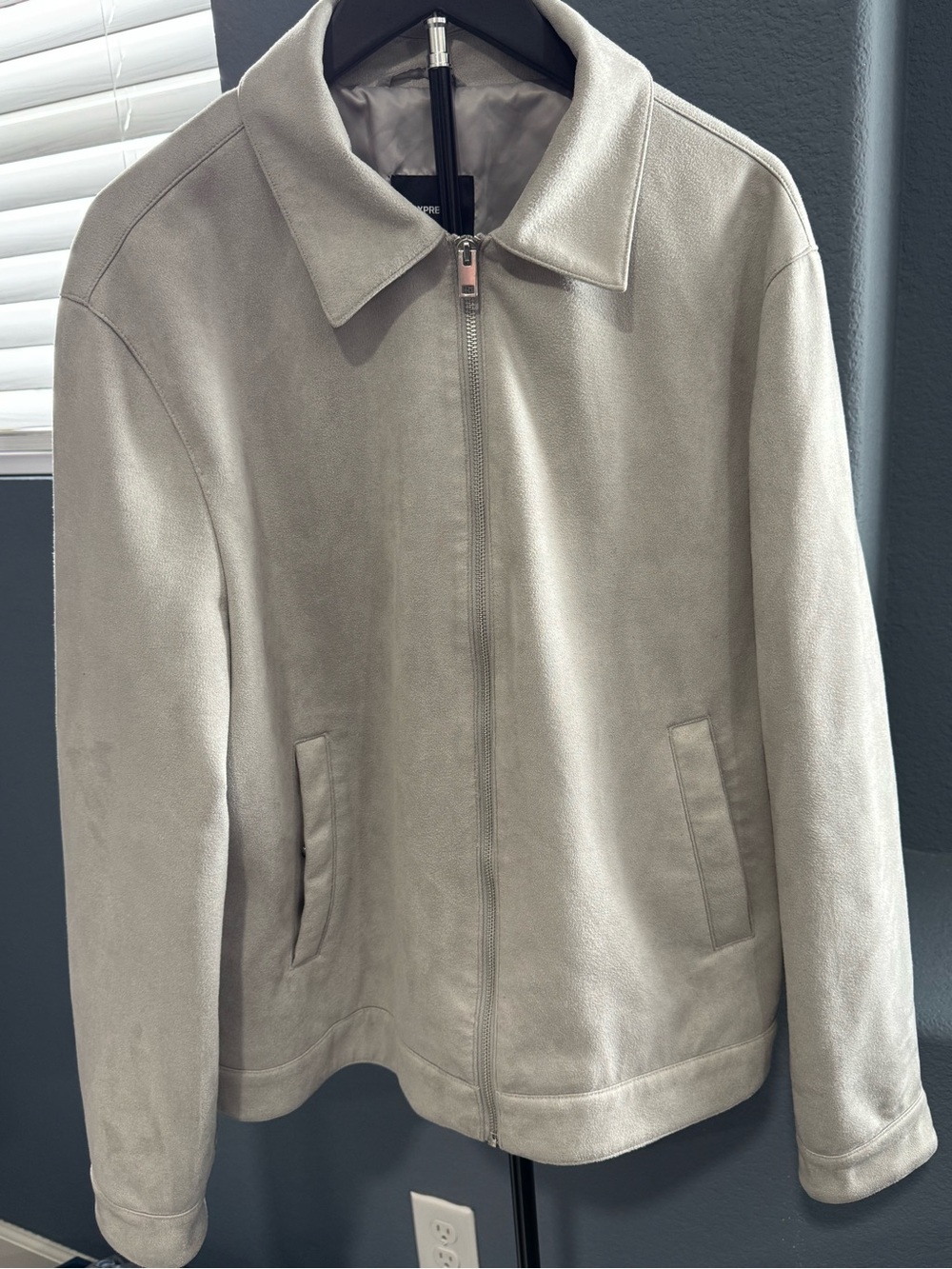 Express Men's Light Gray Faux Suede Jacket